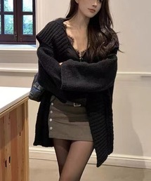 こなれルーズニットロングカーディガン