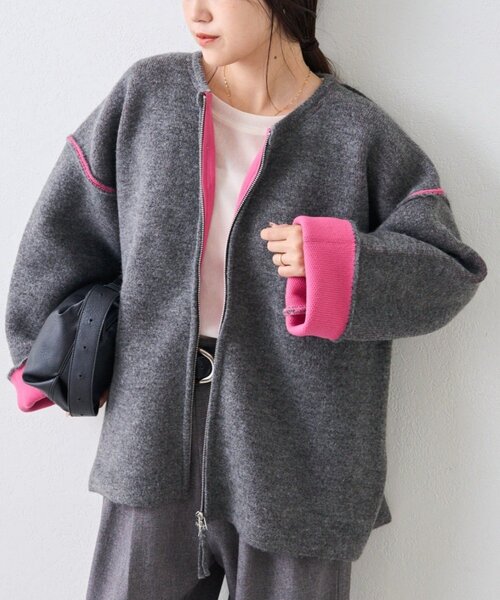CIAOPANIC TYPY(チャオパニックティピー)の「∴【ZOZO限定】復刻!ダブルジップ配色ヤクライクニットカーディガン(カーディガン/ボレロ・レディース・サックスブルー/ブラック/グレー/ブラウン・ONE SIZE)」の3枚目の写真