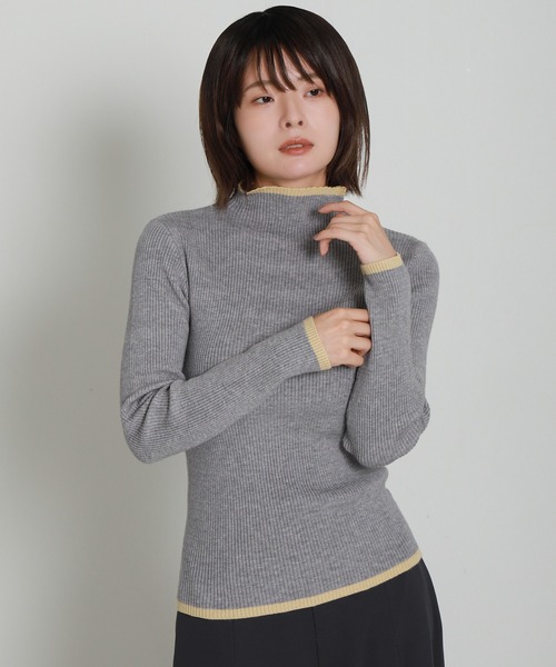 libelle more(リベル モア)の「配色ラインボトルネックリブニット(ニット/セーター・レディース・杢グレー/オフホワイト/ブラウン/ブラック・M)」の3枚目の写真