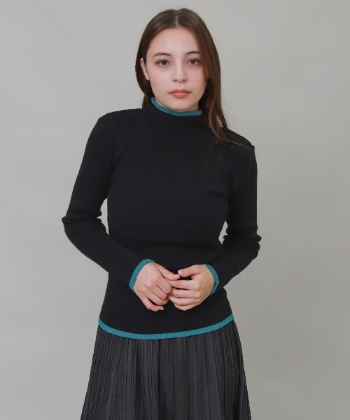 libelle more(リベル モア)の「配色ラインボトルネックリブニット(ニット/セーター・レディース・杢グレー/オフホワイト/ブラウン/ブラック・M)」の16枚目の写真
