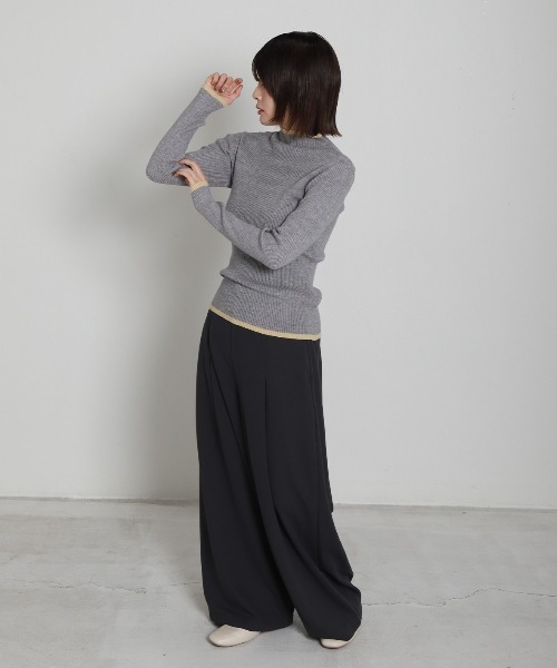 libelle more(リベル モア)の「配色ラインボトルネックリブニット(ニット/セーター・レディース・杢グレー/オフホワイト/ブラウン/ブラック・M)」の5枚目の写真
