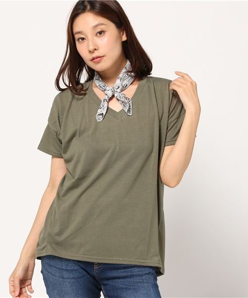 VENCEEXCHANGE(ヴァンスエクスチェンジ)の「バンダナ付きVネックT(Tシャツ/カットソー・レディース・ブラック/オリーブ/ピンク/オフホワイト・MEDIUM)」の12枚目の写真