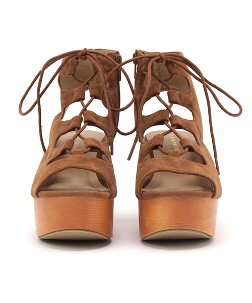 WEGO（ウィゴー）の「WEGO/レースアップウッドサンダル（サンダル・レディース・キャメル/ブラック/ベージュ・MEDIUM/LARGE）」の7枚目の写真