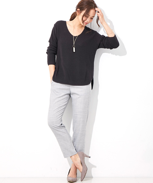 STUDIOUS（ステュディオス）の「【STUDIOUS】ウール混畔編みヘムラウンドニット（ニット/セーター・レディース・ホワイト/グレー・FREE）」の13枚目の写真