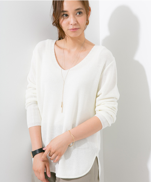 STUDIOUS（ステュディオス）の「【STUDIOUS】ウール混畔編みヘムラウンドニット（ニット/セーター・レディース・ホワイト/グレー・FREE）」の14枚目の写真