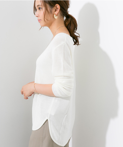 STUDIOUS（ステュディオス）の「【STUDIOUS】ウール混畔編みヘムラウンドニット（ニット/セーター・レディース・ホワイト/グレー・FREE）」の15枚目の写真