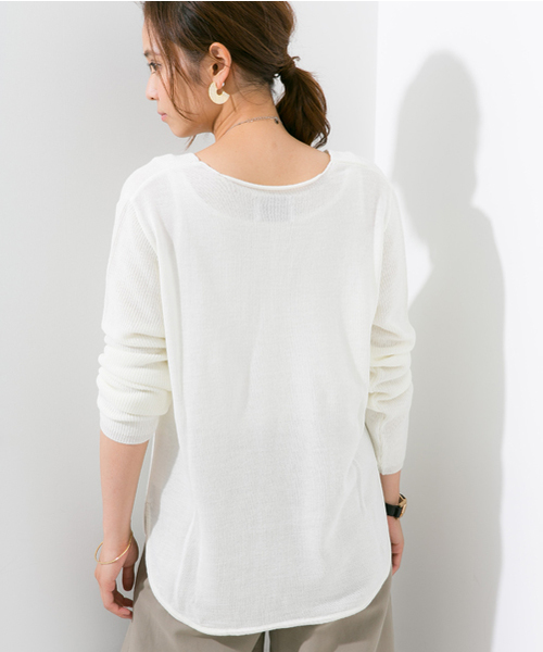 STUDIOUS（ステュディオス）の「【STUDIOUS】ウール混畔編みヘムラウンドニット（ニット/セーター・レディース・ホワイト/グレー・FREE）」の16枚目の写真