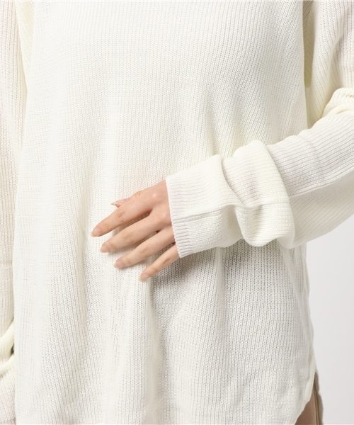STUDIOUS（ステュディオス）の「【STUDIOUS】ウール混畔編みヘムラウンドニット（ニット/セーター・レディース・ホワイト/グレー・FREE）」の7枚目の写真