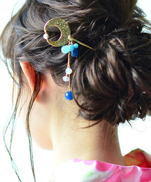kimonomachi | 天然石を使った髪飾り　月とパール かんざし　浴衣髪飾り　ヘアアクセサリー　ヘアアレンジ ポイント髪飾り　浴衣(和装小物)