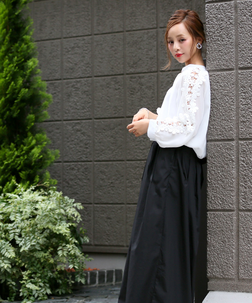 coca（coca）（コカ）の「ケミカルレーススリーブシフォンブラウス（シャツ/ブラウス・レディース・ブラック/ホワイト・ONE SIZE）」の12枚目の写真