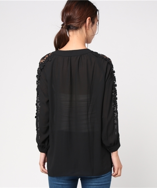 coca（coca）（コカ）の「ケミカルレーススリーブシフォンブラウス（シャツ/ブラウス・レディース・ブラック/ホワイト・ONE SIZE）」の5枚目の写真