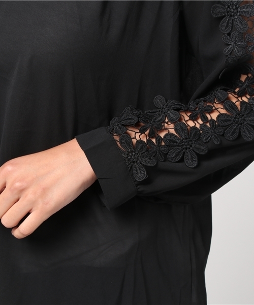 coca（coca）（コカ）の「ケミカルレーススリーブシフォンブラウス（シャツ/ブラウス・レディース・ブラック/ホワイト・ONE SIZE）」の7枚目の写真