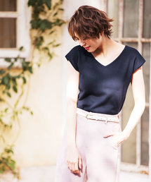 KOBE LETTUCE | フレンチスリーブVネックサマーニットバックオープントップス(ニット/セーター)