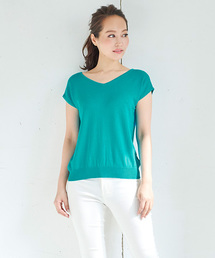 KOBE LETTUCE | 春の新色追加！着回し出来るシンプルなデザインが◎！ハイゲージフレンチスリーブVネックサマーニットトップス/レディース/神戸レタス[C2764](ニット/セーター)