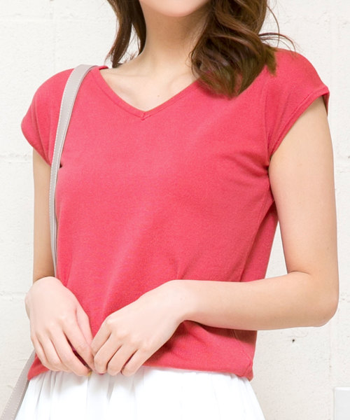 KOBE LETTUCE（コウベレタス）の「フレンチスリーブVネックサマーニットバックオープントップス（ニット/セーター・レディース・オフホワイト/ブラウン/ベージュ/ネイビー/マスタード/グリーン/レッド/ブラック/カーキ/ワイン/レモンイエロー/ライトパープル/グリーン系その他/コーラル/その他1/その他2/グレイッシュベージュ/ミント/ブルー・FREE）」の17枚目の写真