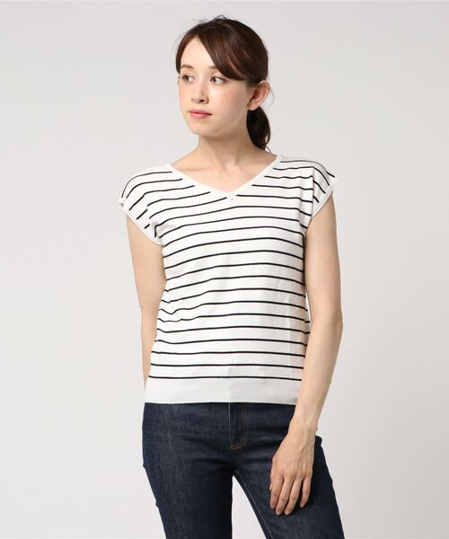 KOBE LETTUCE（コウベレタス）の「フレンチスリーブVネックサマーニットバックオープントップス（ニット/セーター・レディース・オフホワイト/ブラウン/ベージュ/ネイビー/マスタード/グリーン/レッド/ブラック/カーキ/ワイン/レモンイエロー/ライトパープル/グリーン系その他/コーラル/その他1/その他2/グレイッシュベージュ/ミント/ブルー・FREE）」の18枚目の写真