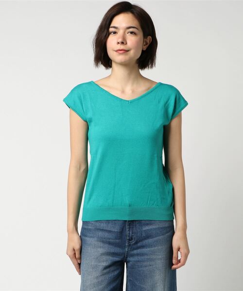 KOBE LETTUCE（コウベレタス）の「フレンチスリーブVネックサマーニットバックオープントップス（ニット/セーター・レディース・オフホワイト/ブラウン/ベージュ/ネイビー/マスタード/グリーン/レッド/ブラック/カーキ/ワイン/レモンイエロー/ライトパープル/グリーン系その他/コーラル/その他1/その他2/グレイッシュベージュ/ミント/ブルー・FREE）」の10枚目の写真