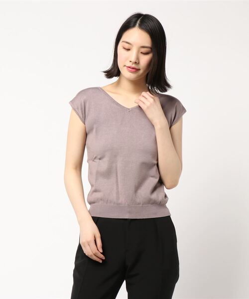 KOBE LETTUCE（コウベレタス）の「フレンチスリーブVネックサマーニットバックオープントップス（ニット/セーター・レディース・オフホワイト/ブラウン/ベージュ/ネイビー/マスタード/グリーン/レッド/ブラック/カーキ/ワイン/レモンイエロー/ライトパープル/グリーン系その他/コーラル/その他1/その他2/グレイッシュベージュ/ミント/ブルー・FREE）」の6枚目の写真