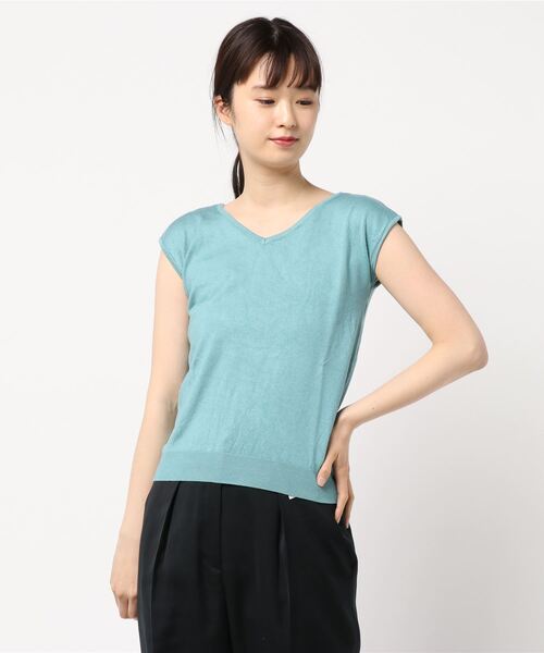 KOBE LETTUCE（コウベレタス）の「フレンチスリーブVネックサマーニットバックオープントップス（ニット/セーター・レディース・オフホワイト/ブラウン/ベージュ/ネイビー/マスタード/グリーン/レッド/ブラック/カーキ/ワイン/レモンイエロー/ライトパープル/グリーン系その他/コーラル/その他1/その他2/グレイッシュベージュ/ミント/ブルー・FREE）」の9枚目の写真