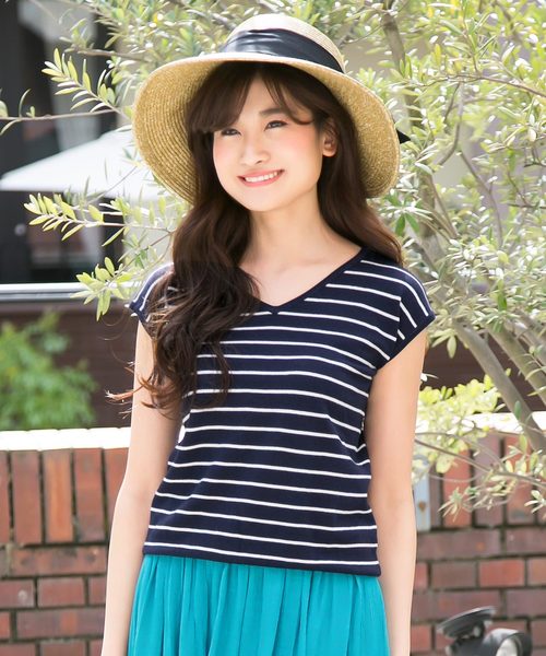 KOBE LETTUCE（コウベレタス）の「フレンチスリーブVネックサマーニットバックオープントップス（ニット/セーター・レディース・オフホワイト/ブラウン/ベージュ/ネイビー/マスタード/グリーン/レッド/ブラック/カーキ/ワイン/レモンイエロー/ライトパープル/グリーン系その他/コーラル/その他1/その他2/グレイッシュベージュ/ミント/ブルー・FREE）」の19枚目の写真