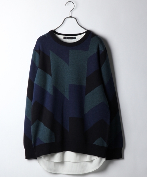 RAGEBLUE（レイジブルー）の「幾何学柄ジャガードニットクルー/772428（ニット/セーター・メンズ・ブルー/グレー/ブラック・LARGE/MEDIUM/SMALL）」の3枚目の写真