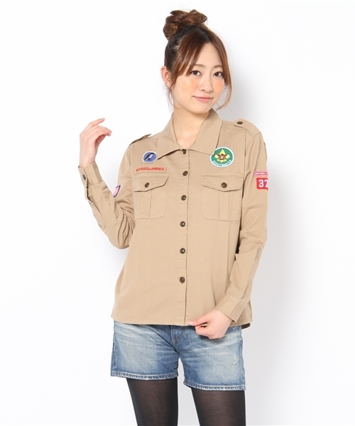 WEGO(ウィゴー)の「WEGO/ボーイスカウトLSシャツ(シャツ/ブラウス・レディース・ベージュ/カーキ/ネイビー/オレンジ・FREE)」の1枚目の写真