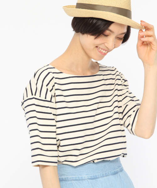 LAKOLE(ラコレ)の「【汗ジミ軽減】USAコットンボートネックTシャツ / LAKOLE(Tシャツ/カットソー・レディース・グリーン/オフホワイト/ピンク・MEDIUM/SMALL)」の2枚目の写真