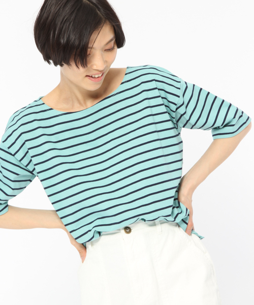 LAKOLE(ラコレ)の「【汗ジミ軽減】USAコットンボートネックTシャツ / LAKOLE(Tシャツ/カットソー・レディース・グリーン/オフホワイト/ピンク・MEDIUM/SMALL)」の1枚目の写真