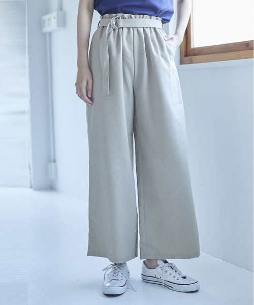 AMERICAN HOLIC（アメリカンホリック）の「麻ライクベルト付きワイドパンツ（その他パンツ・レディース・ベージュ/オレンジ/ネイビー・S/M）」の2枚目の写真