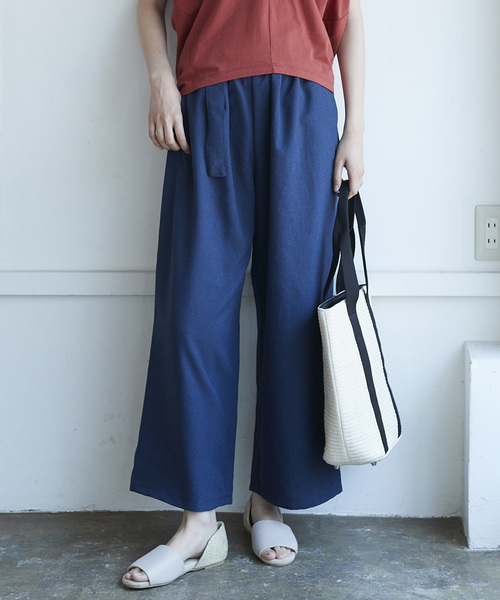 AMERICAN HOLIC（アメリカンホリック）の「麻ライクベルト付きワイドパンツ（その他パンツ・レディース・ベージュ/オレンジ/ネイビー・S/M）」の3枚目の写真