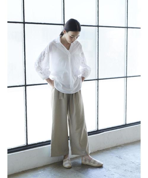 AMERICAN HOLIC（アメリカンホリック）の「麻ライクベルト付きワイドパンツ（その他パンツ・レディース・ベージュ/オレンジ/ネイビー・S/M）」の4枚目の写真