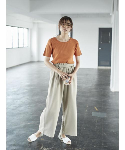 AMERICAN HOLIC（アメリカンホリック）の「麻ライクベルト付きワイドパンツ（その他パンツ・レディース・ベージュ/オレンジ/ネイビー・S/M）」の8枚目の写真