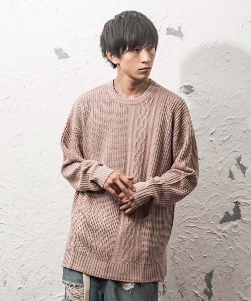 MinoriTY（マイノリティ）の「7Ｇ片畦ケーブルオーバーサイズクルーニット ビッグニット（ニット/セーター・メンズ・ホワイト/ブラック/ベージュ/ブラウン/グレー/カーキ/オレンジ/ワイン・M/L）」の6枚目の写真
