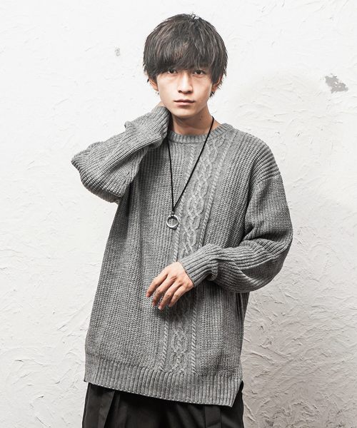 MinoriTY（マイノリティ）の「7Ｇ片畦ケーブルオーバーサイズクルーニット ビッグニット（ニット/セーター・メンズ・ホワイト/ブラック/ベージュ/ブラウン/グレー/カーキ/オレンジ/ワイン・M/L）」の4枚目の写真