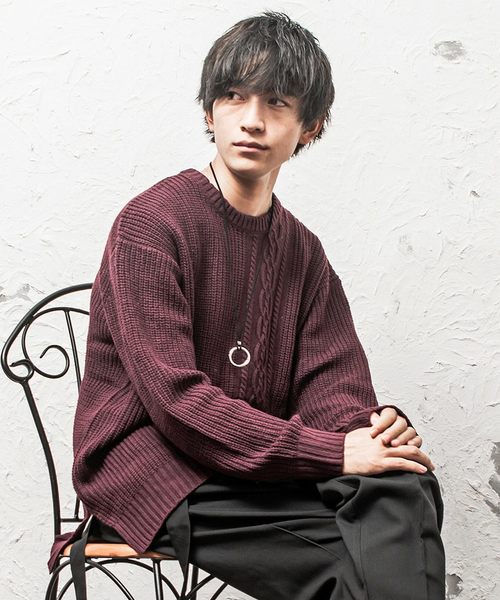 MinoriTY（マイノリティ）の「7Ｇ片畦ケーブルオーバーサイズクルーニット ビッグニット（ニット/セーター・メンズ・ホワイト/ブラック/ベージュ/ブラウン/グレー/カーキ/オレンジ/ワイン・M/L）」の7枚目の写真