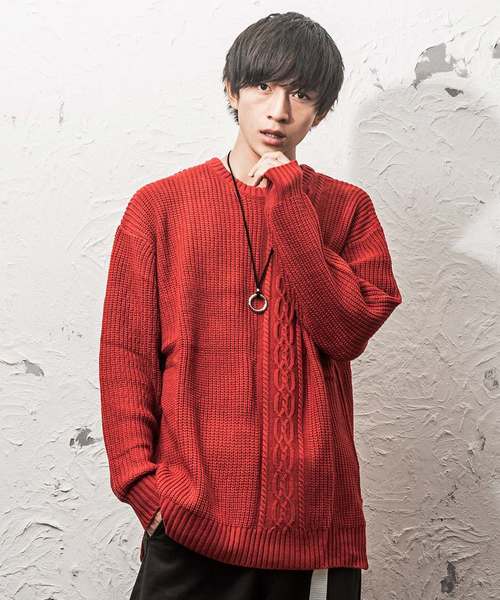 MinoriTY（マイノリティ）の「7Ｇ片畦ケーブルオーバーサイズクルーニット ビッグニット（ニット/セーター・メンズ・ホワイト/ブラック/ベージュ/ブラウン/グレー/カーキ/オレンジ/ワイン・M/L）」の8枚目の写真