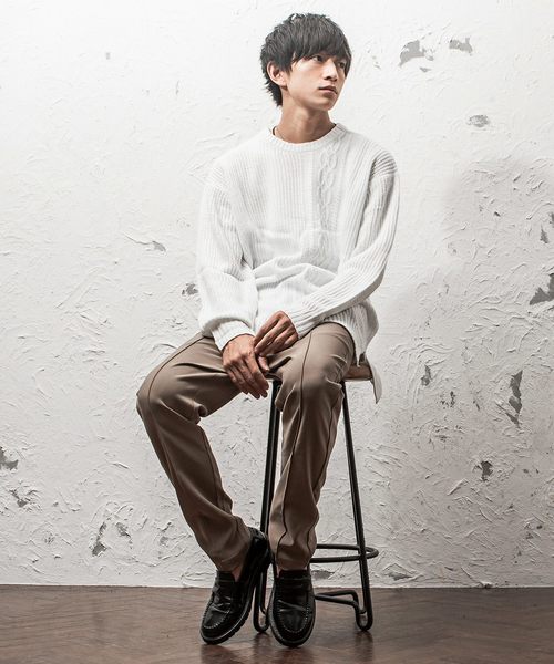 MinoriTY（マイノリティ）の「7Ｇ片畦ケーブルオーバーサイズクルーニット ビッグニット（ニット/セーター・メンズ・ホワイト/ブラック/ベージュ/ブラウン/グレー/カーキ/オレンジ/ワイン・M/L）」の13枚目の写真