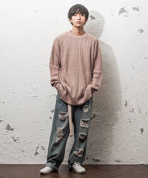 MinoriTY（マイノリティ）の「7Ｇ片畦ケーブルオーバーサイズクルーニット ビッグニット（ニット/セーター・メンズ・ホワイト/ブラック/ベージュ/ブラウン/グレー/カーキ/オレンジ/ワイン・M/L）」の18枚目の写真