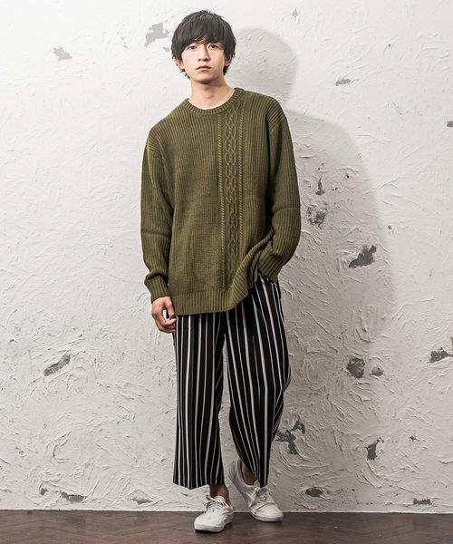 MinoriTY（マイノリティ）の「7Ｇ片畦ケーブルオーバーサイズクルーニット ビッグニット（ニット/セーター・メンズ・ホワイト/ブラック/ベージュ/ブラウン/グレー/カーキ/オレンジ/ワイン・M/L）」の16枚目の写真