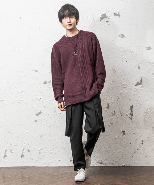 MinoriTY（マイノリティ）の「7Ｇ片畦ケーブルオーバーサイズクルーニット ビッグニット（ニット/セーター・メンズ・ホワイト/ブラック/ベージュ/ブラウン/グレー/カーキ/オレンジ/ワイン・M/L）」の11枚目の写真