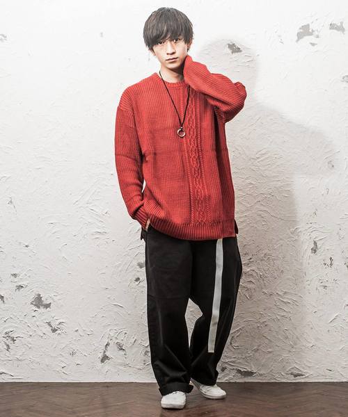 MinoriTY（マイノリティ）の「7Ｇ片畦ケーブルオーバーサイズクルーニット ビッグニット（ニット/セーター・メンズ・ホワイト/ブラック/ベージュ/ブラウン/グレー/カーキ/オレンジ/ワイン・M/L）」の9枚目の写真