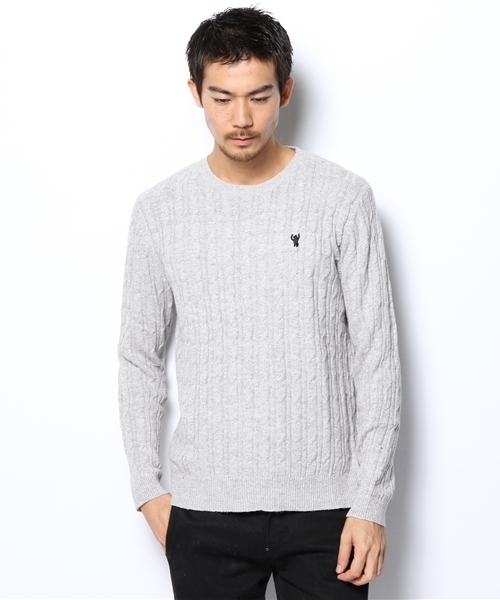 coen（コーエン）の「コットンケーブルクルーネックニット（ニット/セーター・メンズ・ネイビー/ダークグリーン/グレー/ピンク・SMALL/MEDIUM/LARGE/X-LARGE）」の2枚目の写真