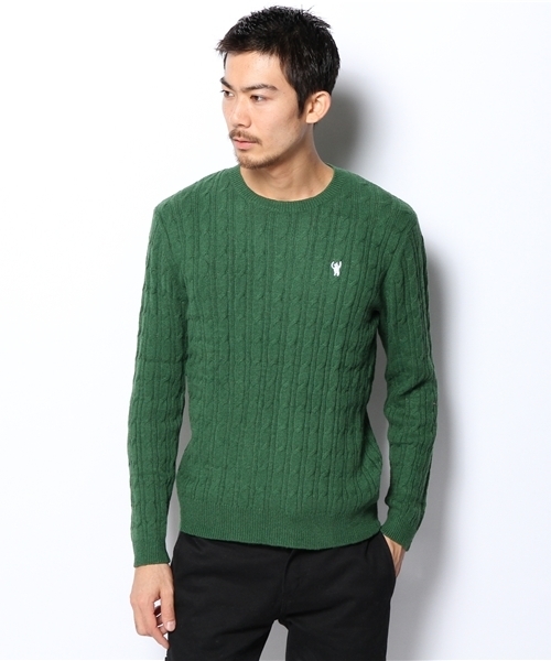 coen（コーエン）の「コットンケーブルクルーネックニット（ニット/セーター・メンズ・ネイビー/ダークグリーン/グレー/ピンク・SMALL/MEDIUM/LARGE/X-LARGE）」の3枚目の写真