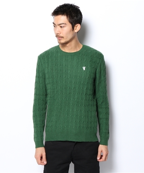 coen（コーエン）の「コットンケーブルクルーネックニット（ニット/セーター・メンズ・ネイビー/ダークグリーン/グレー/ピンク・SMALL/MEDIUM/LARGE/X-LARGE）」の5枚目の写真