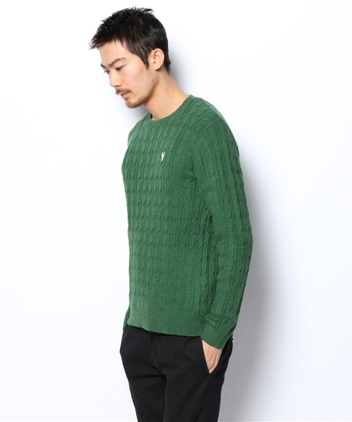 coen（コーエン）の「コットンケーブルクルーネックニット（ニット/セーター・メンズ・ネイビー/ダークグリーン/グレー/ピンク・SMALL/MEDIUM/LARGE/X-LARGE）」の6枚目の写真