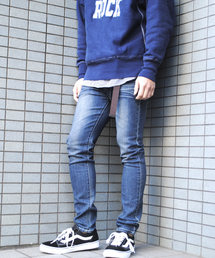 スーパーストレッチ 2カラーステッチ スリムストレートパンツ ジーンズ ジーパン メンズ