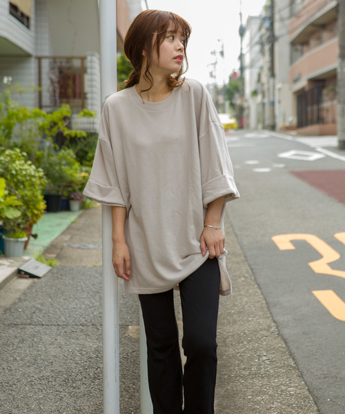 SpRay(スプレイ)の「袖ロールUP七分袖プルオーバー(Tシャツ/カットソー・レディース・チャコールグレー/ブラック/パープル/ブラウン/ピンク/グレイッシュベージュ/ダークベージュ・FREE)」の4枚目の写真