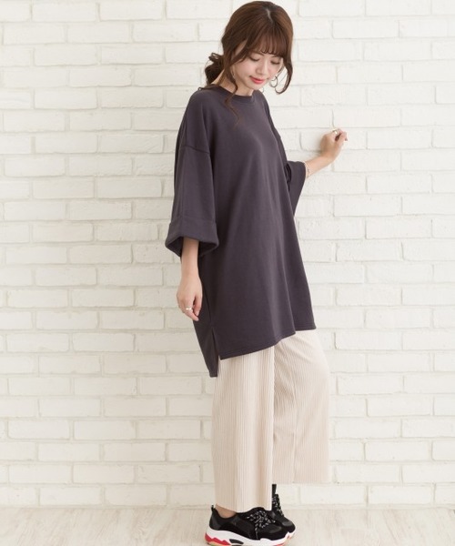 SpRay(スプレイ)の「袖ロールUP七分袖プルオーバー(Tシャツ/カットソー・レディース・チャコールグレー/ブラック/パープル/ブラウン/ピンク/グレイッシュベージュ/ダークベージュ・FREE)」の18枚目の写真