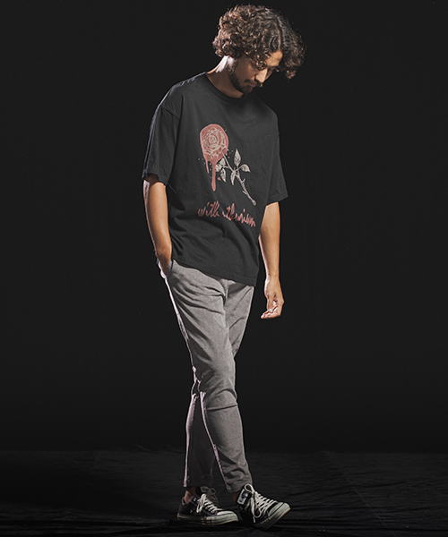 Jih Nunc(ジーヌンク)の「mt6059-ビッグシルエットプリントTシャツ -ROSE WITH ENTHUSIASM-(Tシャツ/カットソー・メンズ・ブラック/ホワイト・M/L)」の9枚目の写真
