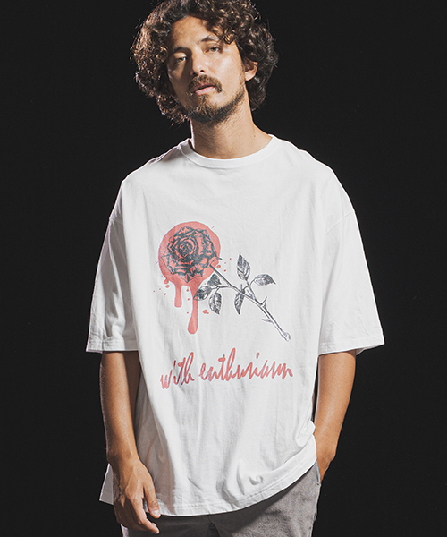Jih Nunc(ジーヌンク)の「mt6059-ビッグシルエットプリントTシャツ -ROSE WITH ENTHUSIASM-(Tシャツ/カットソー・メンズ・ブラック/ホワイト・M/L)」の3枚目の写真